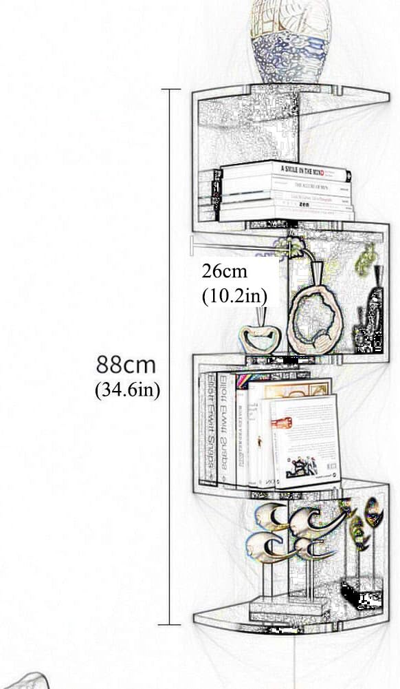 Floating Corner Shelves with Zigzag Design, 5 Tier Wood Wall Shelf Bookshelf Wall Mount Wine Rack for Kitchen Bathroom-b 26cm(10inch) (B 26cm(10inch))