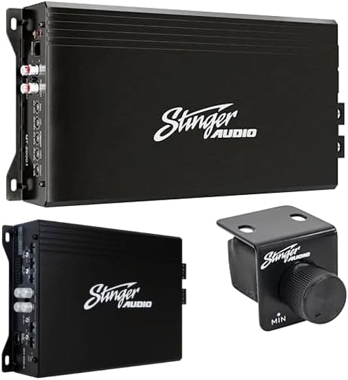 STINGER Audio MT20001 Monoblock Class D Mosfet Power Supply Car Amplifier with Remote Subwoofer Level Control, 2000 Watts RMS Audio MT-600.4 1000 Watt 4-Channel Car Audio Amplifier