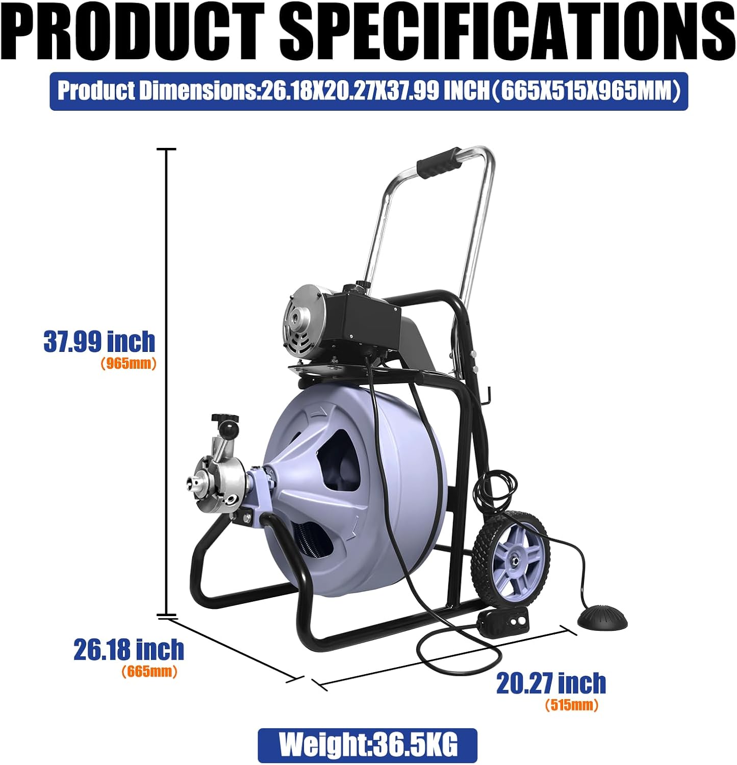 Pro-Grade Drain Cleaner Machine 100ft x 1/2