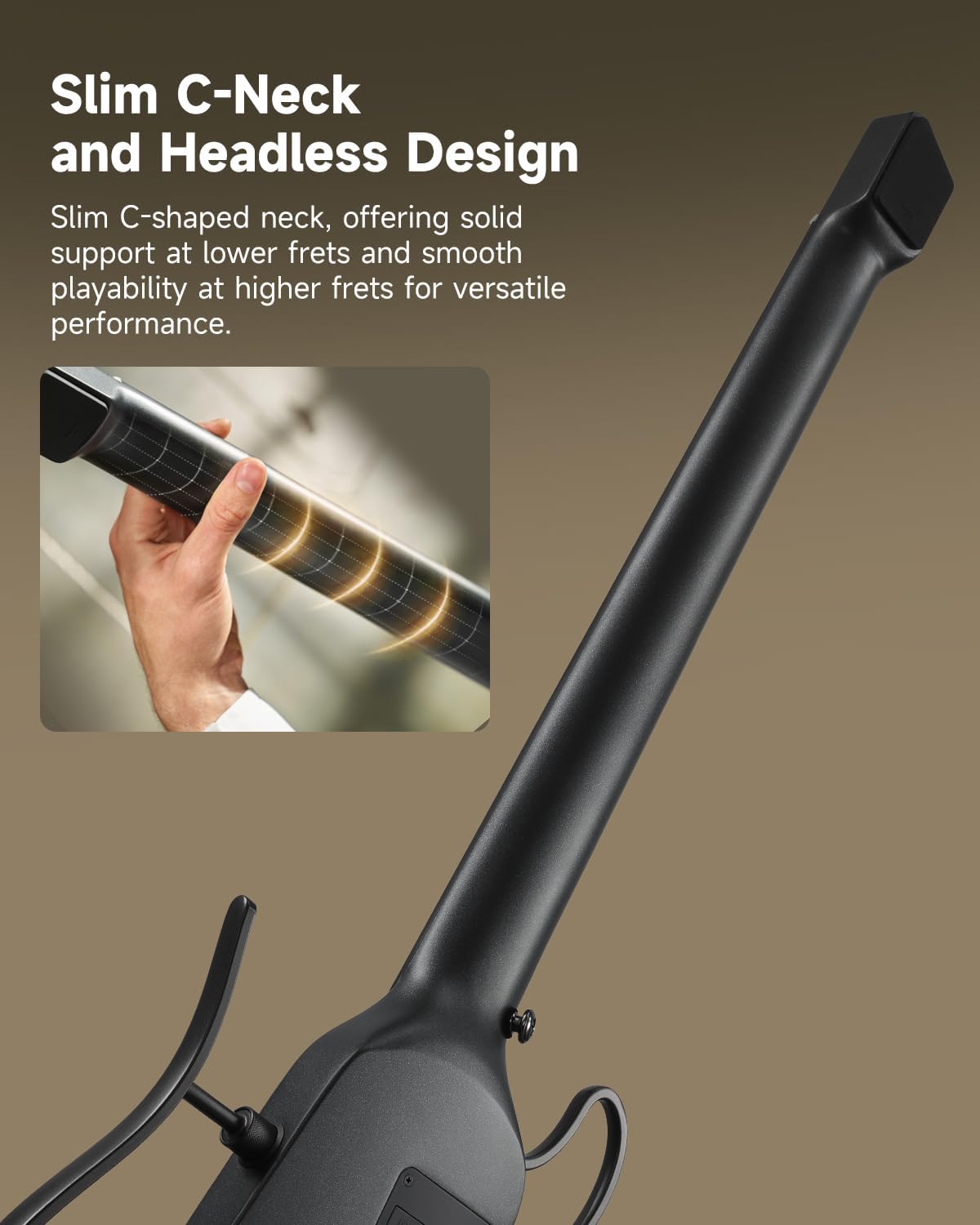 Donner HUSH C Acoustic-Electric Nylon String Classical Guitar– Ultra-Lightweight Travel Guitar with Built-In Tuner, HPS-II Preamp, Headphone Jack & Quick-Release Stand – Black