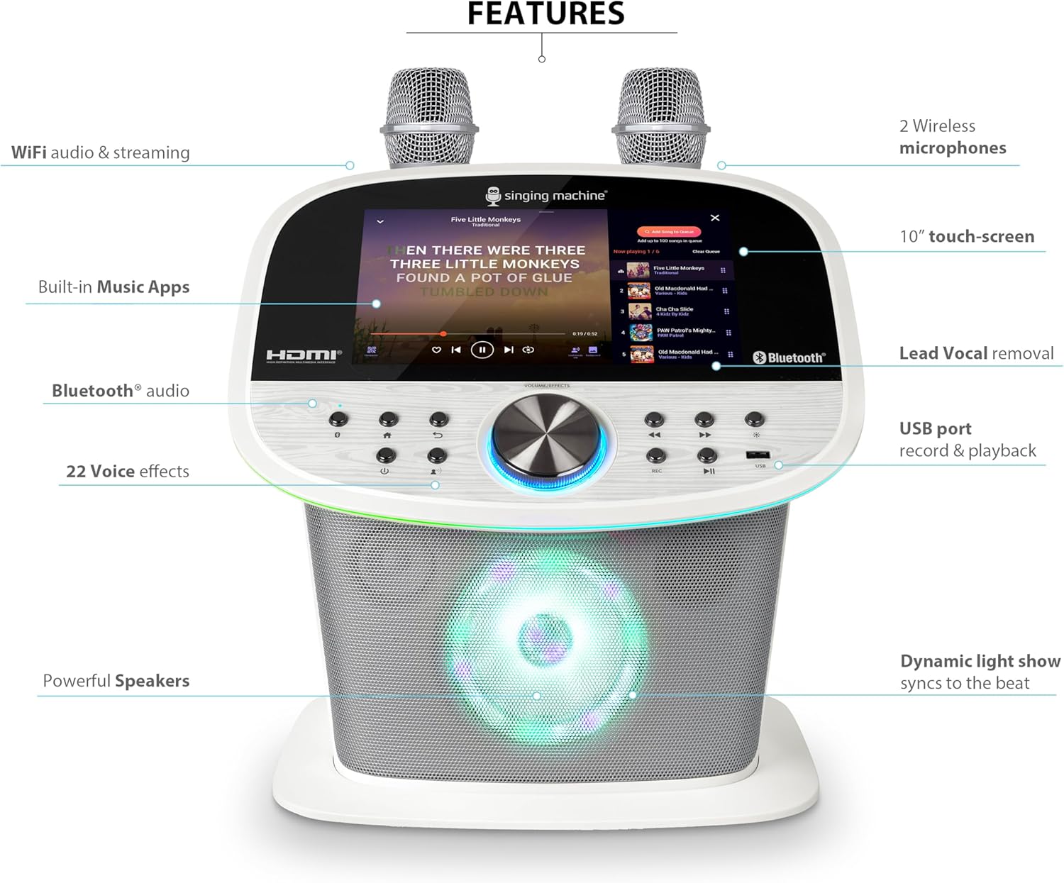 Singing Machine Platinum Plus – Wi-Fi Karaoke Machine for Adults & Kids with 2 Wireless Microphones, Bluetooth Party Speaker, Voice Effects, YouTube & Spotify Streaming – The Ultimate Party System