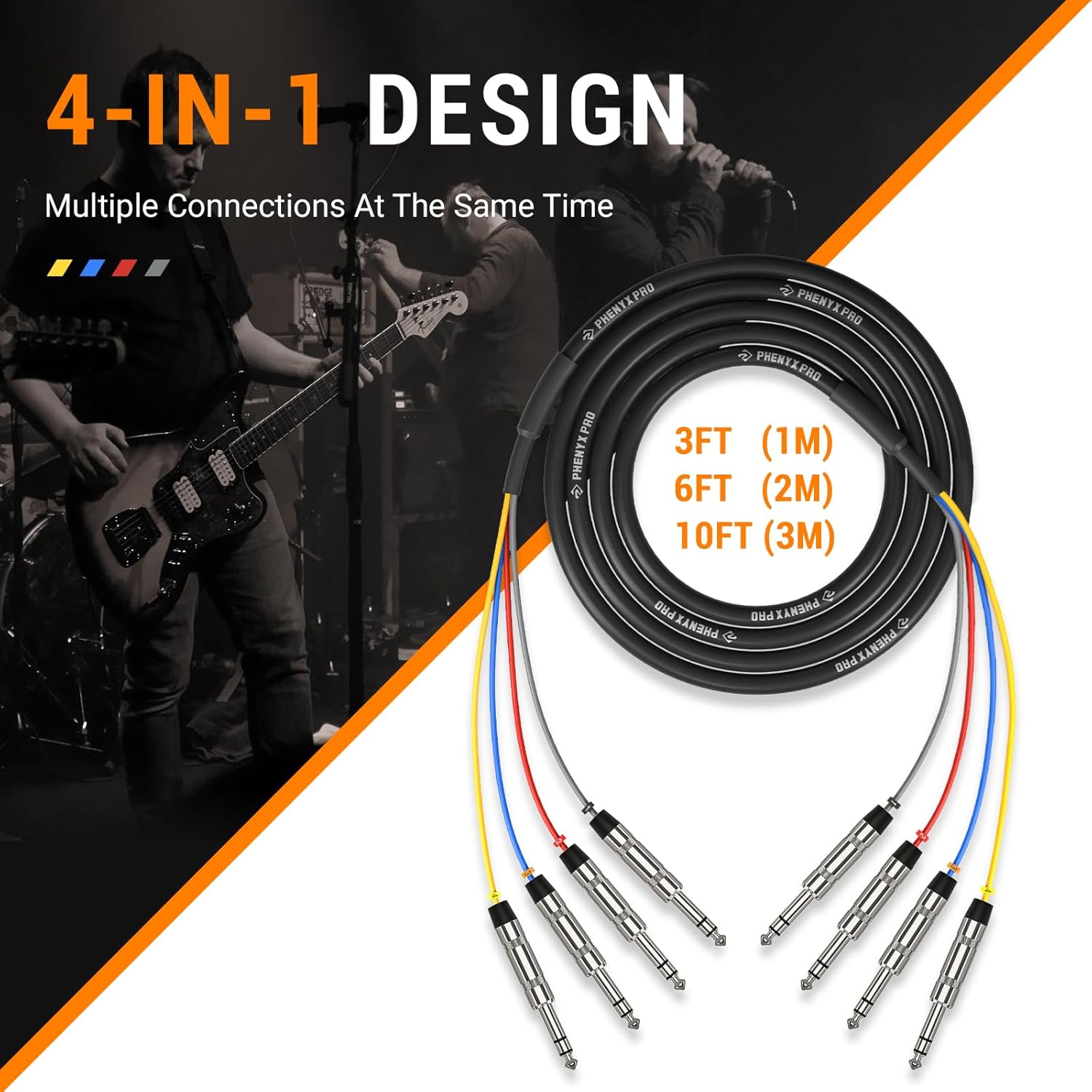 Phenyx Pro Wireless Microphone System PTU-71-1H1B Bundle with 4-Channel TRS Snake Cable PCBL-QR4IN1-6