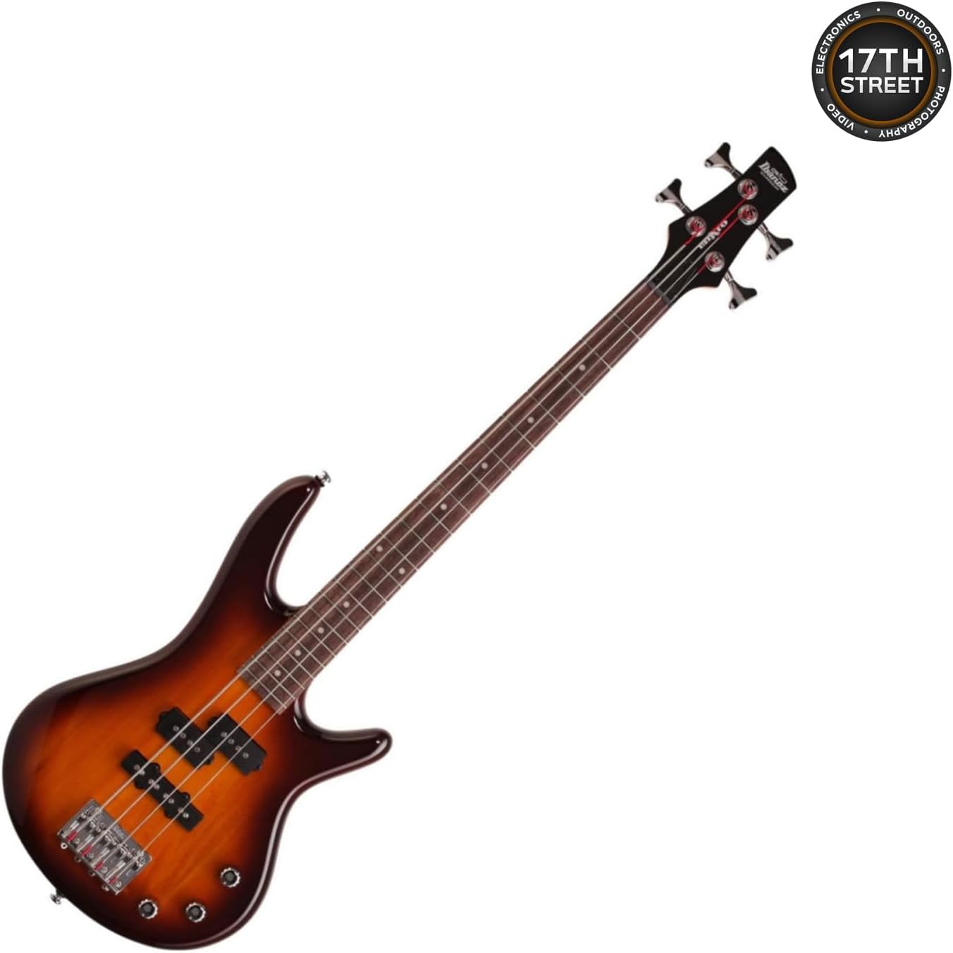 Ibanez GSRM20 4-String Bass Guitar (Brown Sunburst) - Right Handed Poplar Body Bass with GSF50 Powerpad Strap, 15 Pack Guitar Picks with Storage Box & Microfiber Cleaning Cloth (Bundle Set)
