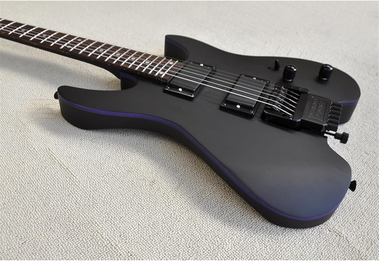 VENEKA Headless Electric Guitar Matte Black Headless Electric Guitar with 24 Frets Basswood Body Rosewood Fretboard