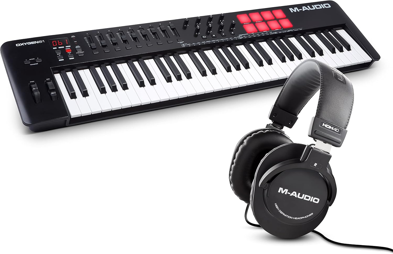 M-AUDIO Oxygen 61 MKV MIDI Controller Bundle with Headphones for Studio Recording, Music Production, Podcasting and Streaming