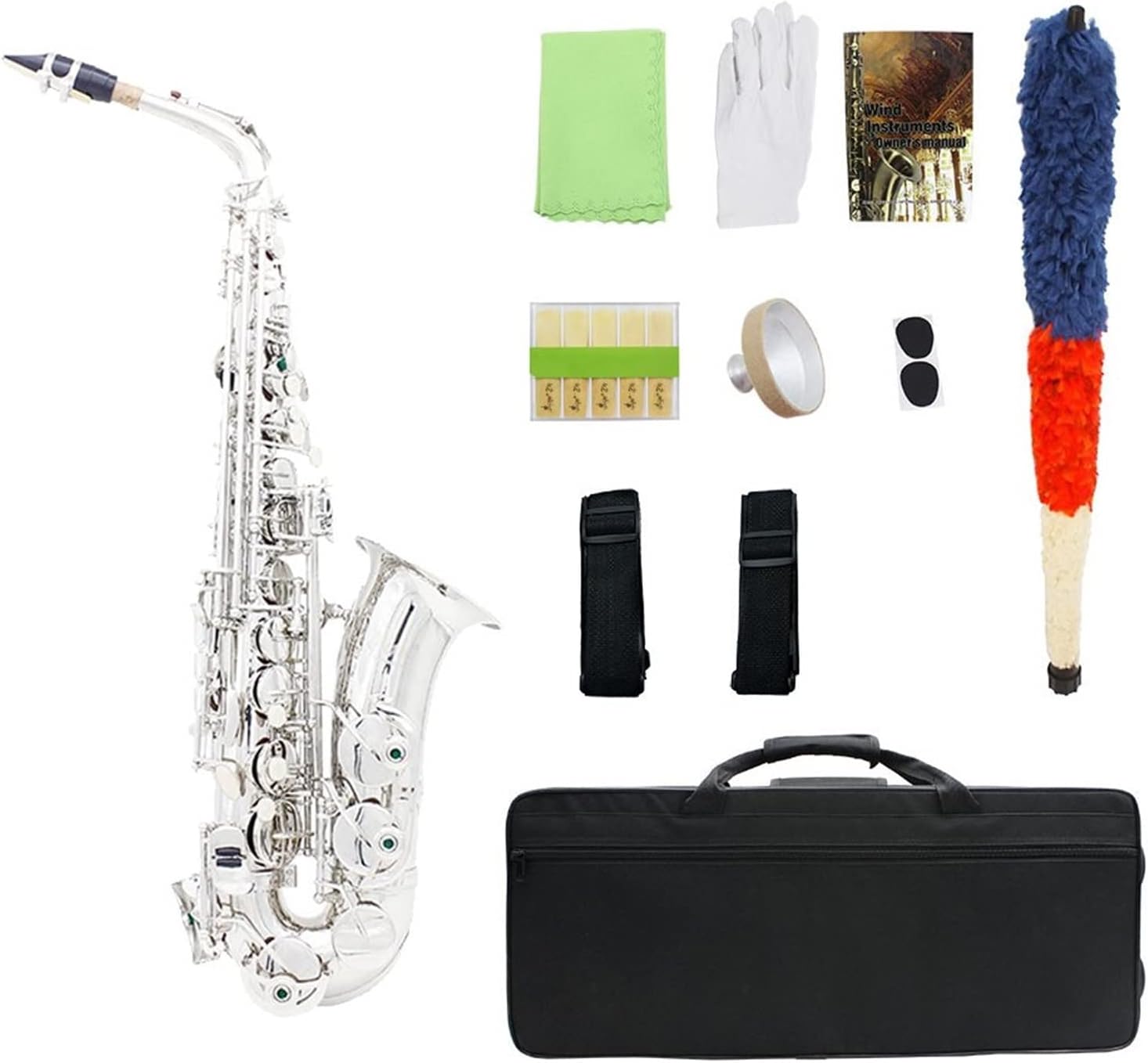 Alto Saxophone Brass Lacquer Silver EB E Flat Sax Woodwind Musical Instrument with Case Gloves Cleaning Cloth Accessories Student Saxophone