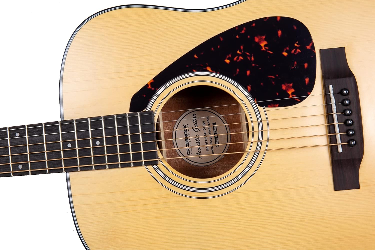 Crossrock Acoustic Guitar Bundle, Spruce Solid Top Dreadnought Guitar with Hard Case and Backpack for Student(CRAG-DF300BK-B)