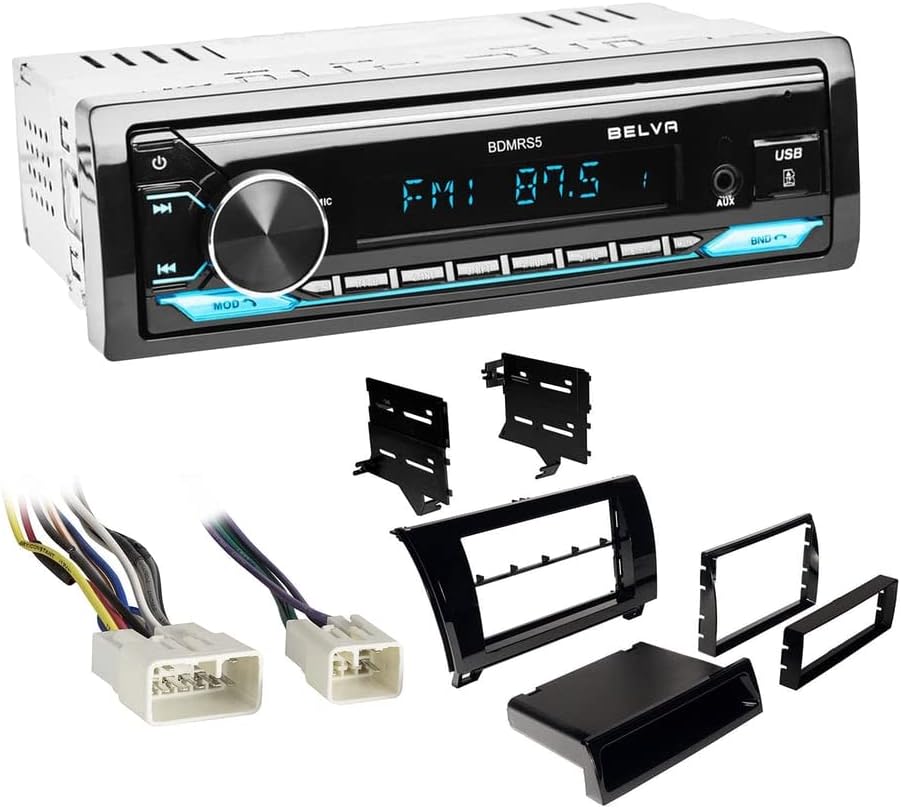 Single DIN Bluetooth Front SD/USB/AUX Car Stereo Upgrade for 2007-2013 Toyota Tundra (High Gloss Black Dash, Non-Amplified)