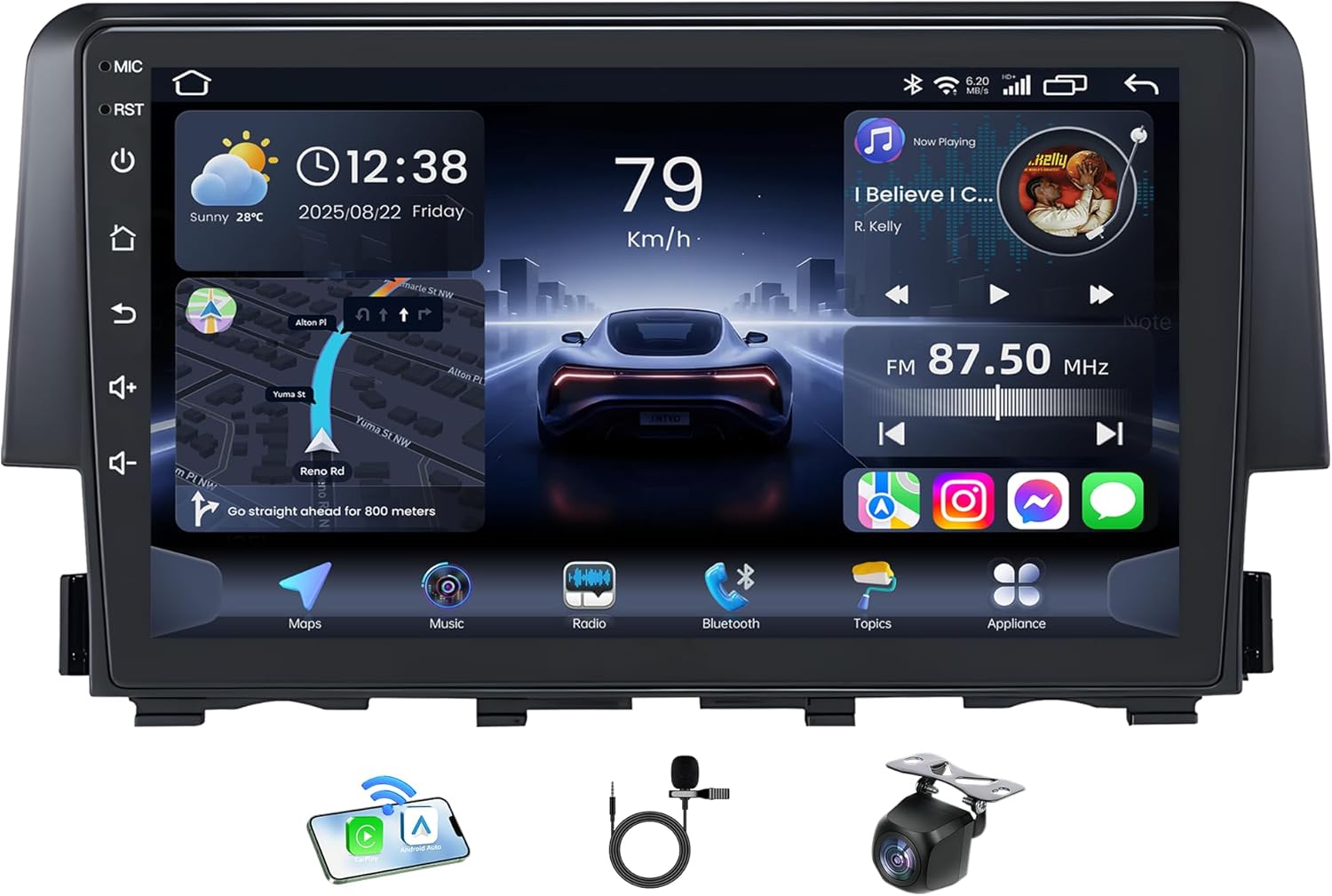 8Core 4GB+32GB Car Radio for Honda Civic 2016-2021: 9 Inch Touchscreen Android 13 Upgrade Stereo 5G WiFi Wireless CarPlay - 1080P Backup Camera 1280 * 800 HD GPS Bluetooth FM SWC