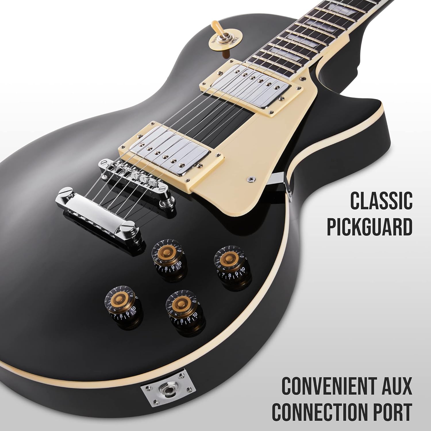 LyxPro 39” SB Series Electric Guitar, LP Style for Beginner, Intermediate & Pro Players Solid Body Guitar, Bonus 2-Pack of Picks, Mahogany Wood, Volume/Tone Controls, 3-Way Pickup - Black