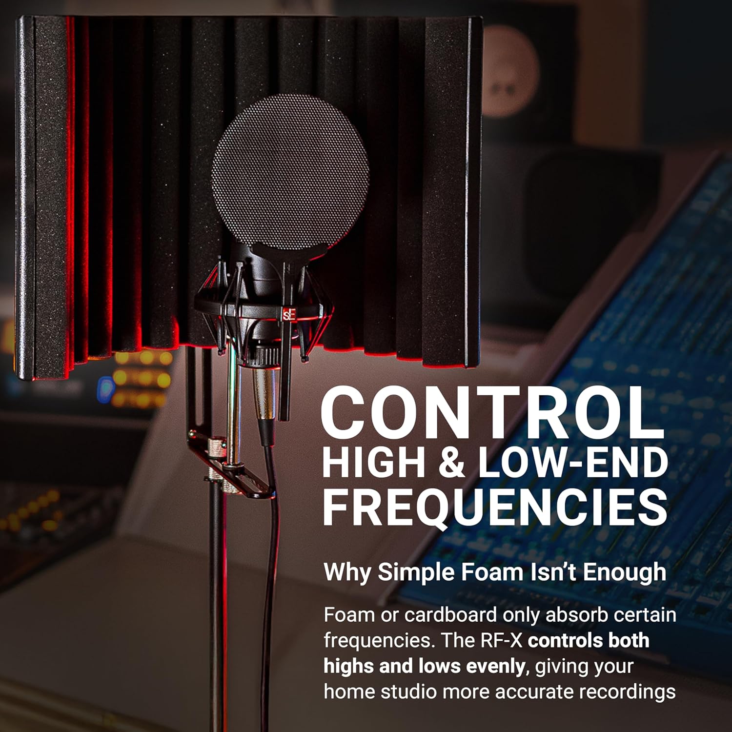 sE Electronics RF-X Reflexion Filter - Portable Microphone Isolation Shield for Recording Music, Podcasts & Voice-Overs - Four-Layer Acoustic Sound Shield for Home Recording Studio Equipment (Black)