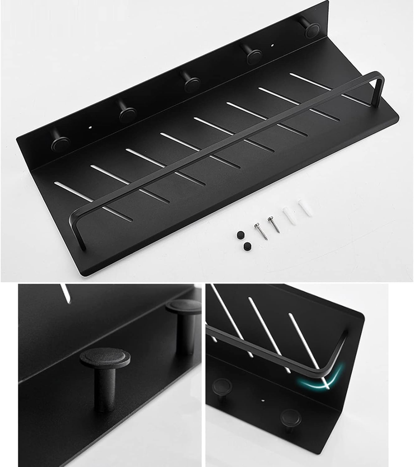 Shower Shelves with Towel Rack Bathroom Shelf Adhesive Shower Caddie with Hook No Drilling Wall Mount Space Aluminum for Kitche