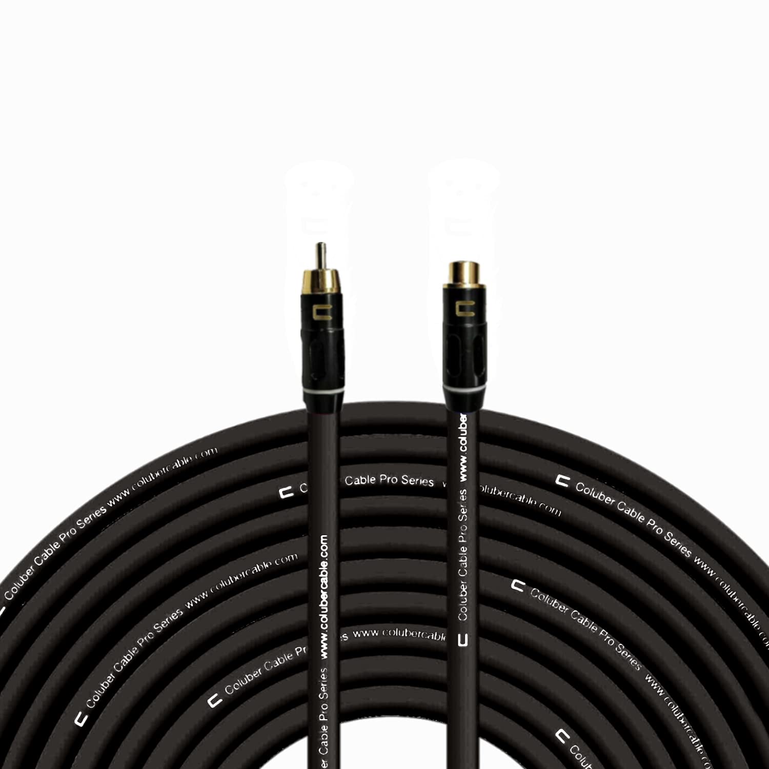 COLUBER CABLE RCA Male to RCA Female - 100 Feet - Black - Pro 3-Pin Microphone Connector for Powered Speakers, Audio Interface or Mixer for Live Performance & Recording