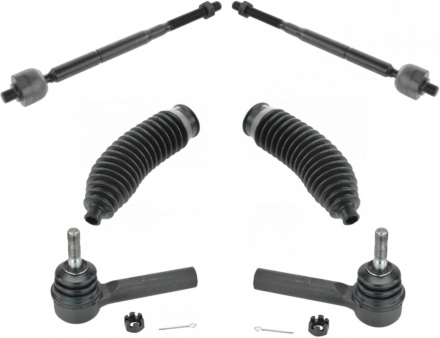 TRQ Front Driver & Passenger Side Inner & Outer Steering Kit Steering Rack & Pinion Bellow Tie Rod Compatible with 2007-2012 Dodge Caliber 2007-2017 Jeep Compass Patriot