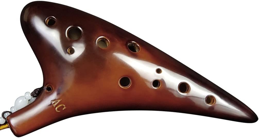Ocarinas 12 Hole Ceramic Instrument Easy to Learn Perfect for Beginners, Professional Flute Instrument (Color : Brown, Size : 18.510.5cm)