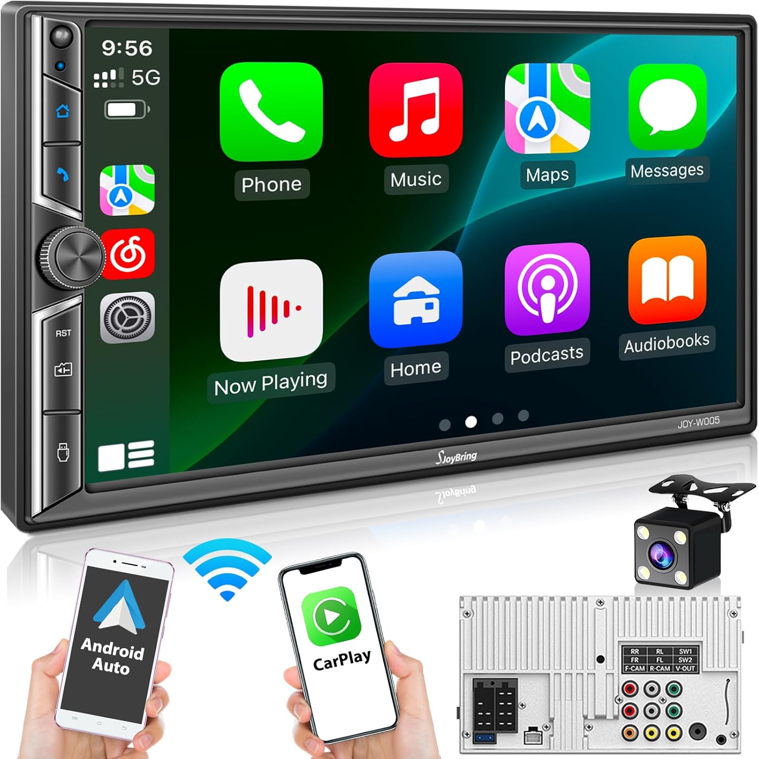 Double Din Car Stereo with Wireless Apple CarPlay and Android Auto, Bluetooth 5.3 Car Play, Mirrorlink, 7