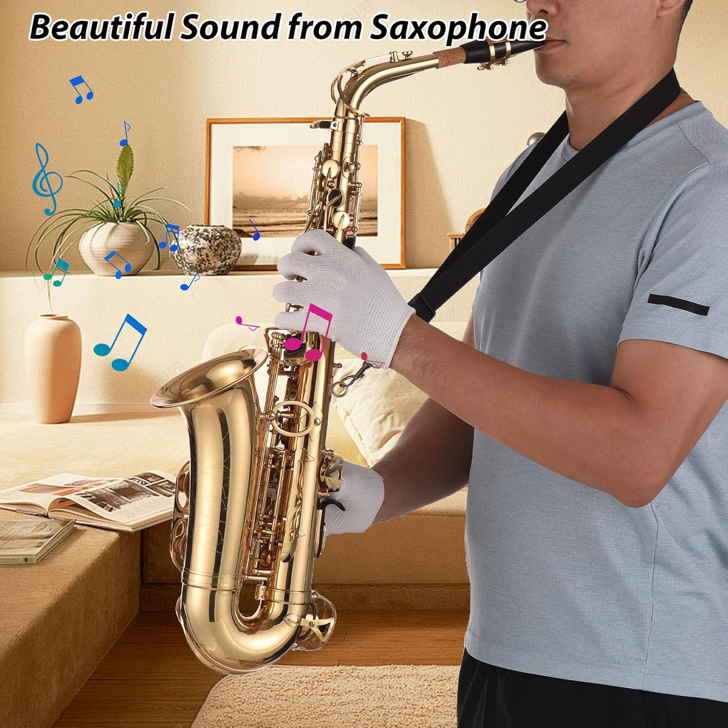 EB Alto Saxophone Brass Lacquered Gold E Flat Sax 875 Key Type Woodwind Instrument with Cleaning Brush Cloth Gloves Strap Padded Case