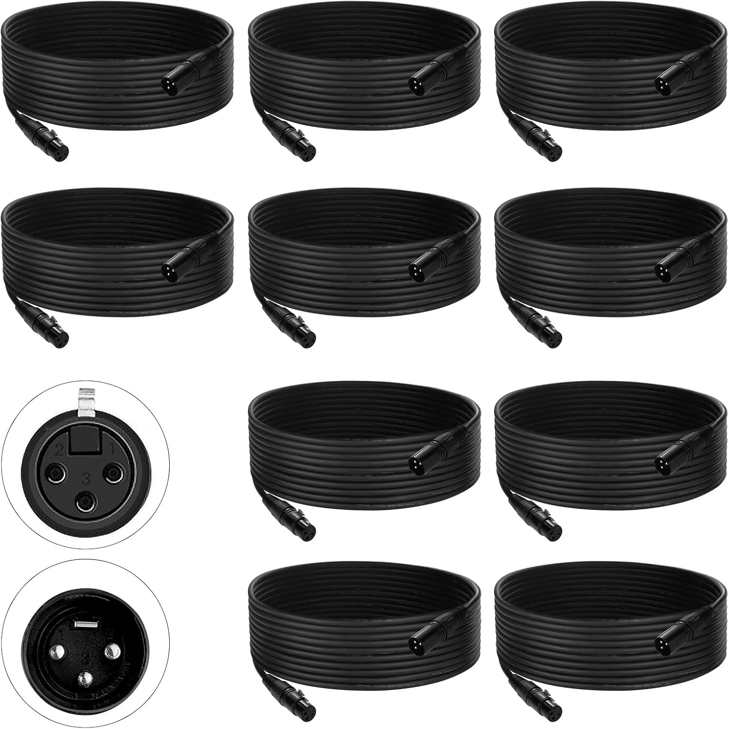 DMX Cable 25 ft, 10 Pack Flexible 3 Pin Signal XLR Male to Female DMX Cable Wire, Suitable for Stage Lighting Signal DMX512 Connection Stage Light Cables for Stage Lighting Input & Output