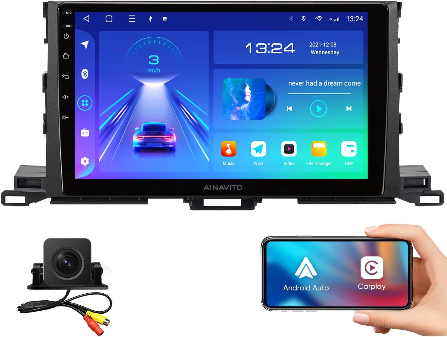for Toyota Highlander 2015-2019 Radio |Wireless CarPlay Android Auto | Plug and Play QLED Touch Screen Car Stereo