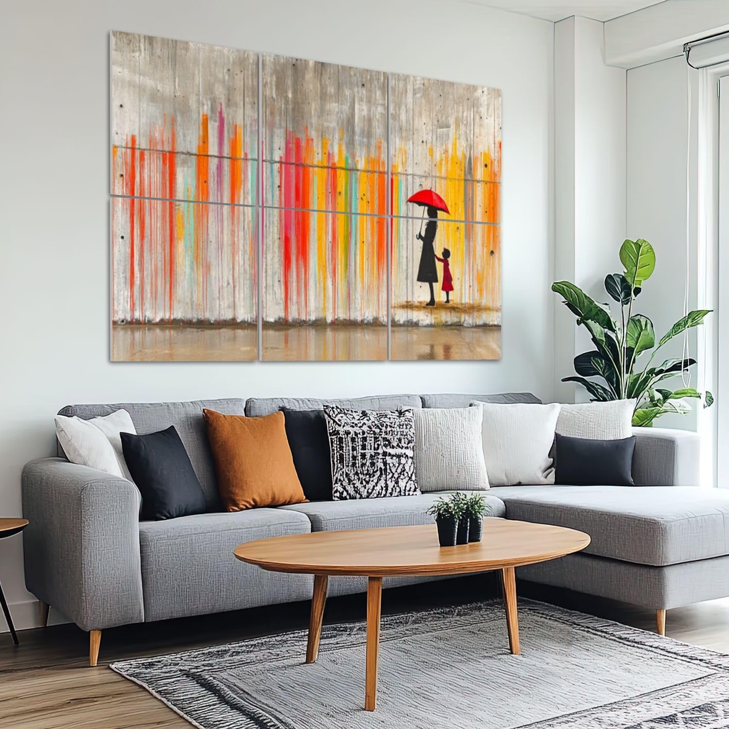 6 Pack Art Acoustic Panels Sound Absorbing Raining Day Colorful Graffiti Street Famous Modern Inspirational Grey Decorative Soundproof Wall Panels Self Adhesive for Recording Studios Office 72