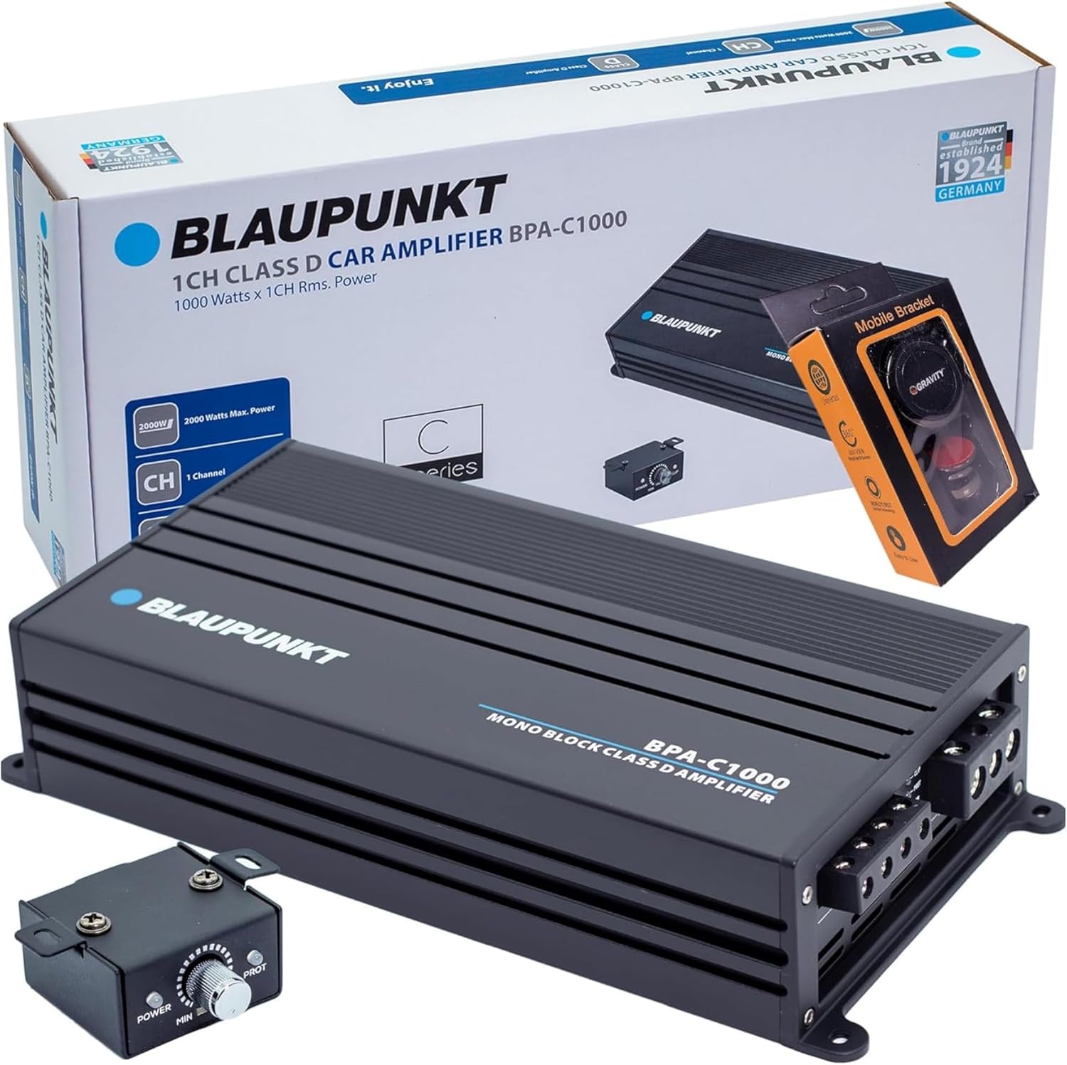 BLAUPUNKT BPA-C1000 Elite C-Series Car Audio Mono Block Class D Amplifier - 1000 Watts x 1-Channel Rms - 2000 Watts Max Power Monoblock Amp - Black