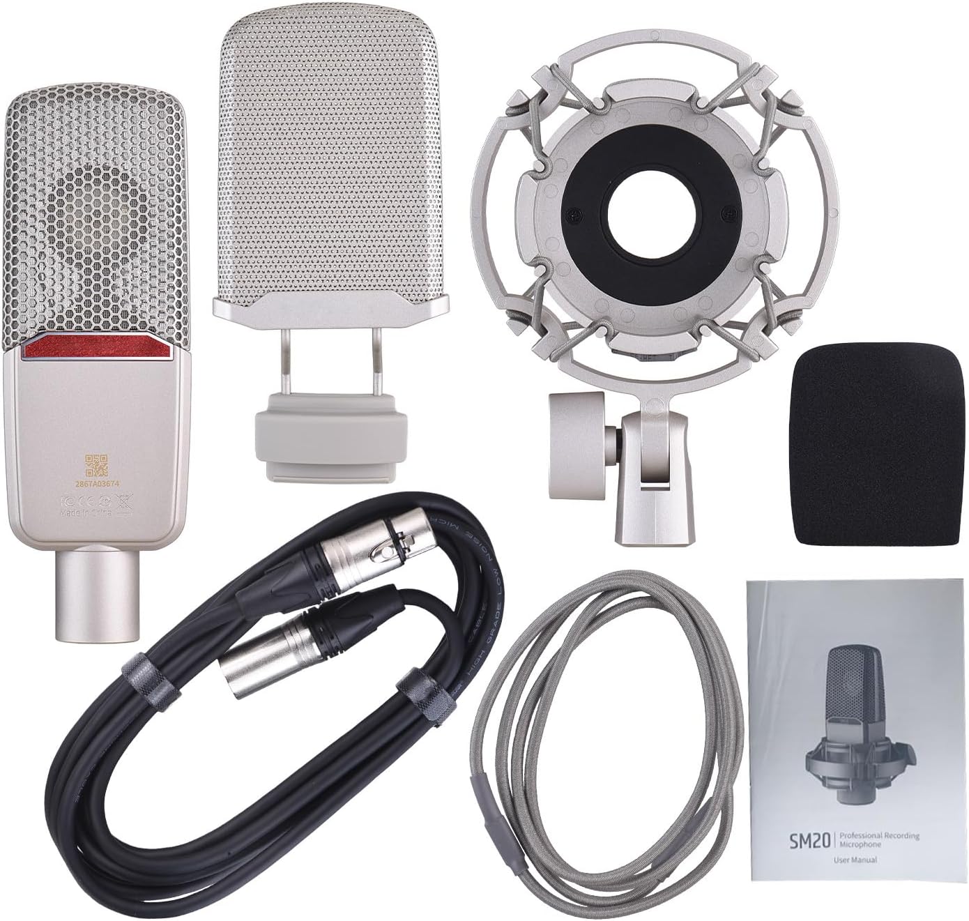 Professional Condenser Microphone for Studio Recording Podcasting XLR Desktop Computer Golden with Essential Accessories