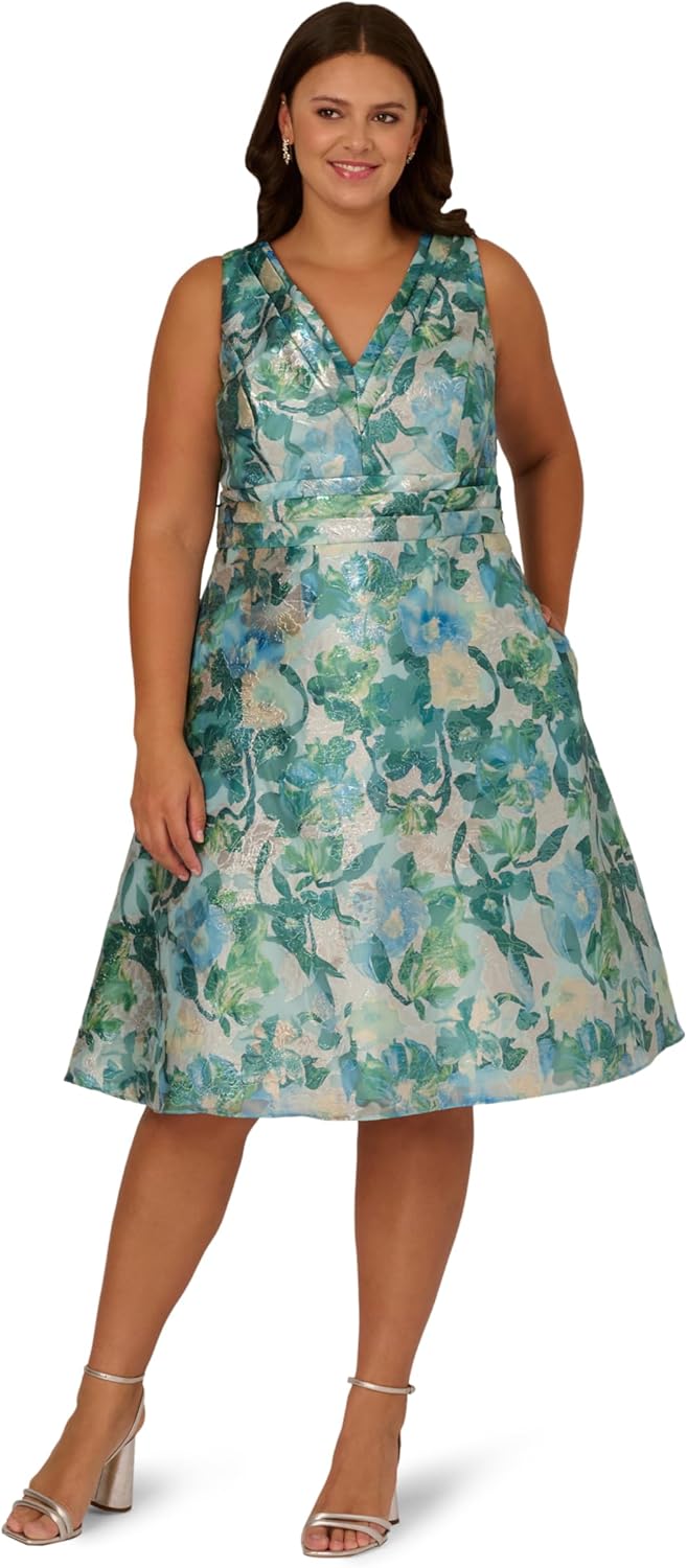 Adrianna Papell Womens Floral Jacquard Midi Dress