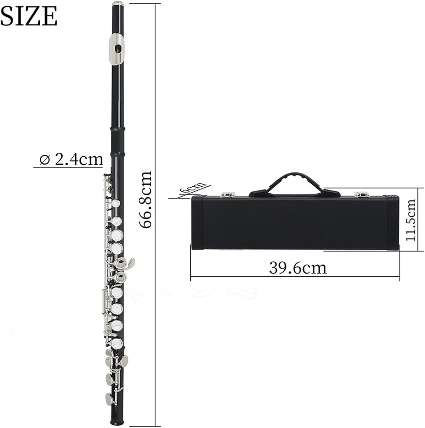 ZUZU Silver Key Cupronickel Flute 16 Holes Closed Hole C Tone Black Flute Woodwind Instrument with Leather Case Cleaning Cloth Beginners Flute