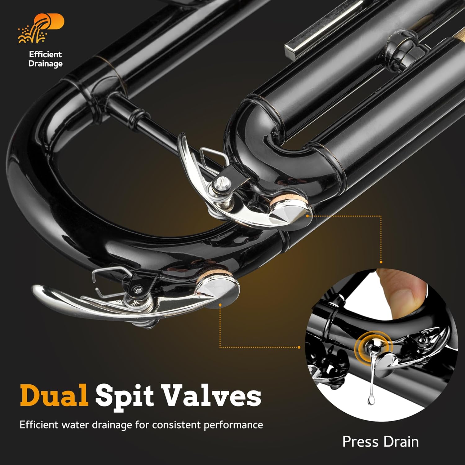 CAHAYA Bb Trumpet Instrument Trompeta: Student Trumpet with Hard Case 7C Mouthpiece Gloves Standard Trumpets for Beginners or Advanced Students Black