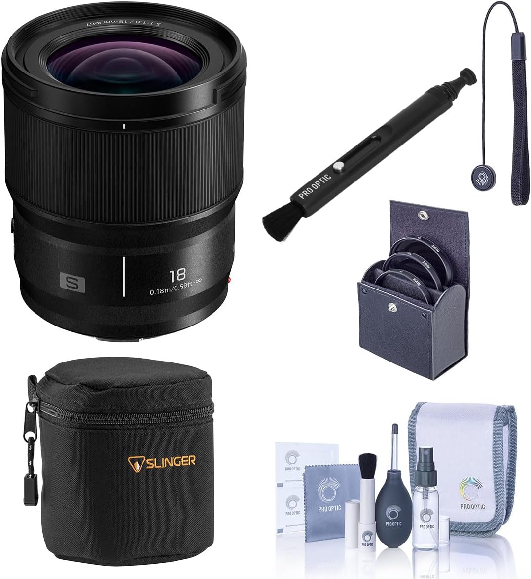 Panasonic LUMIX S 18mm f/1.8 Lens, Bundle with Small Lens Case, 67mm Filter Kit, Lens Pen Lens Cleaner, Cleaning Kit and Lens Cap Tether