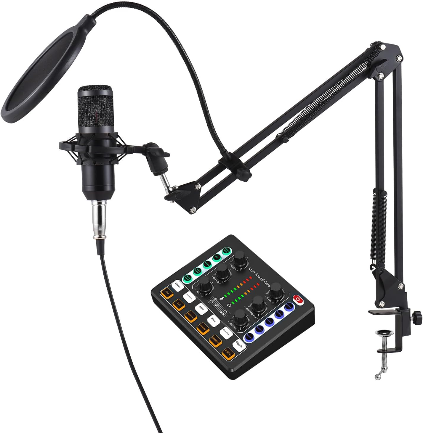 Podcast Equipment Bundle Condenser Mic with Live Sound Card Kit Plug and Play Podcast Microphone Voice Changer Live Sound Card for Living Broadcast Recording Singing Gaming