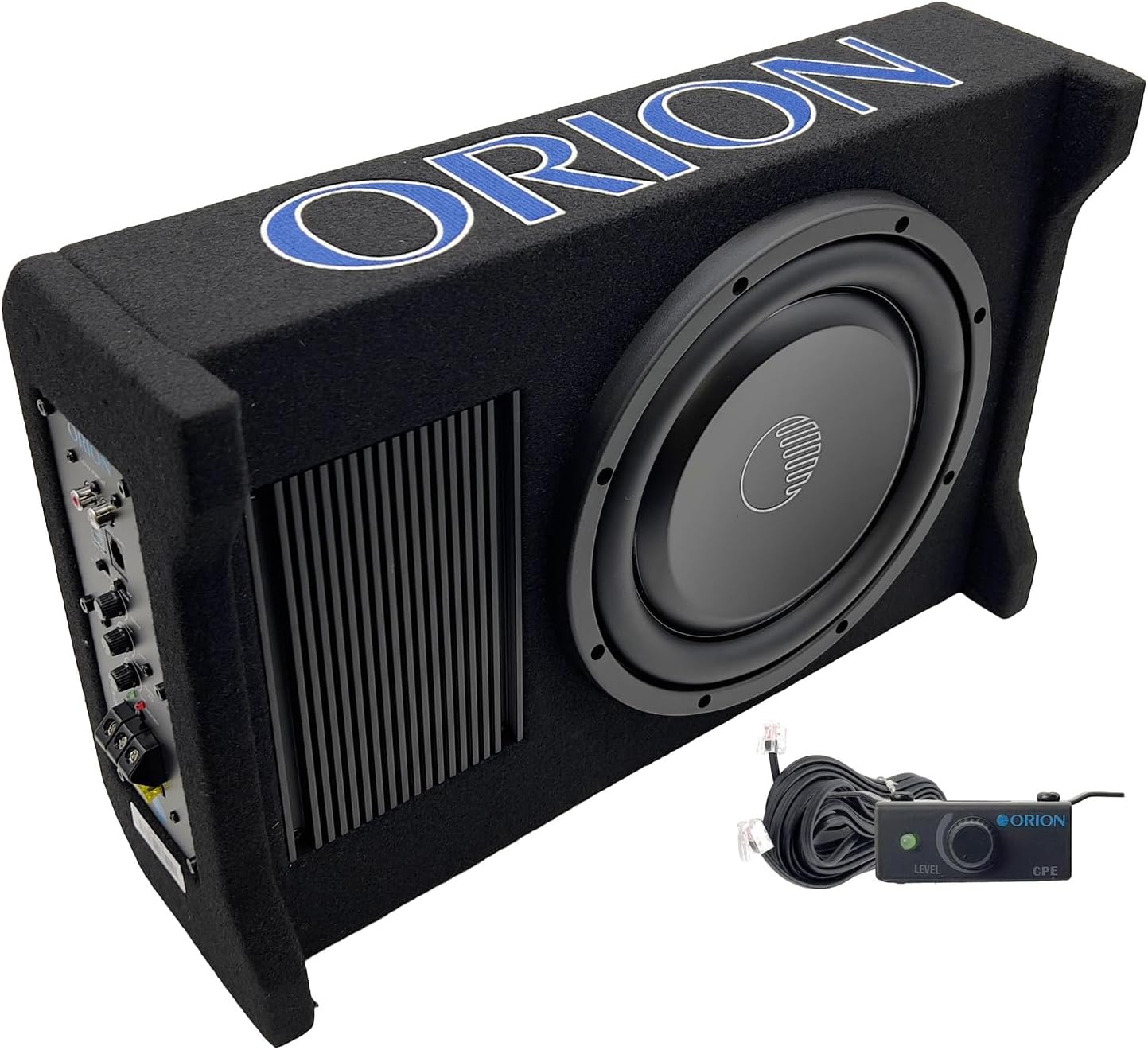 ORION Cobalt CPE100 10” 1600W Max Active Down-Firing Subwoofer Thin Enclosure with Built-in Amplifier – Slim Loaded Sub for Tight Spaces in Cars and Trucks, Air-Tight Sealed Shallow Mount Enclosure