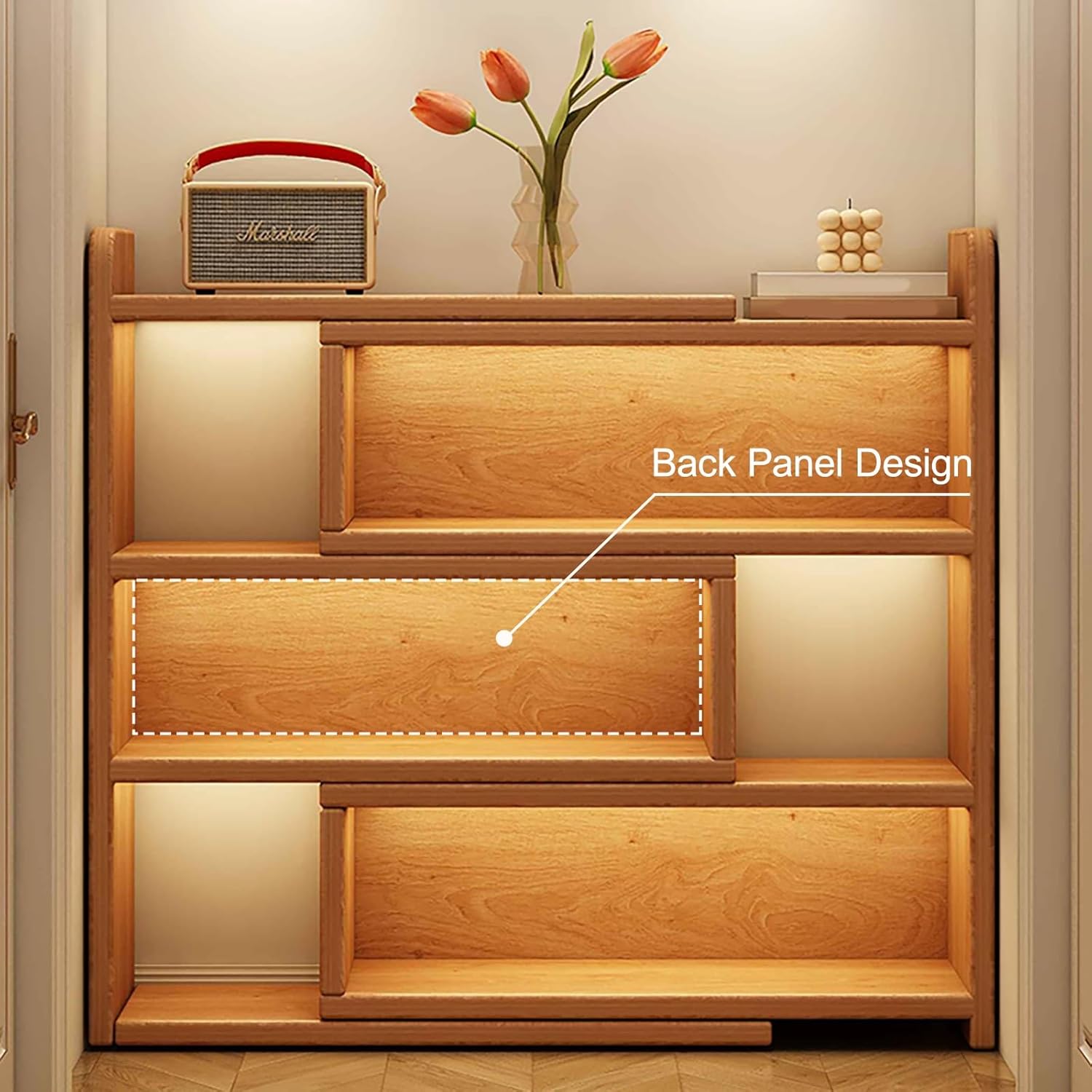 3 Tier Wooden Corner Bookshelf Expandable Convertible Bookcase with Adjustable Width, Freestanding Display Rack Shelving Unit for Home Decor Office(60cm/23.6in)