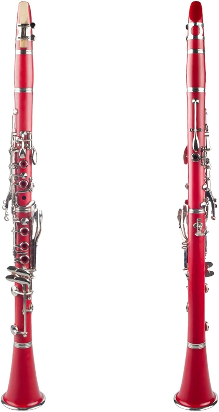 Clarinet Set Red ABS Clarinet Bb Cupronickel Nickel Plated 17 Keys with Cleaning Cloth Gloves Woodwind Instrument Professional Clarinet