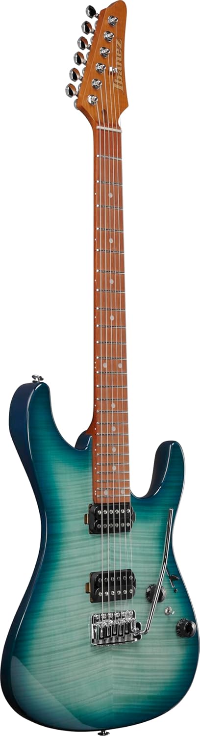 Ibanez AZ24S1F Standard 6-String Right-Handed Electric Guitar with Roasted Maple Neck and Jatoba Fretboard (Transparent Turquoise Burst)