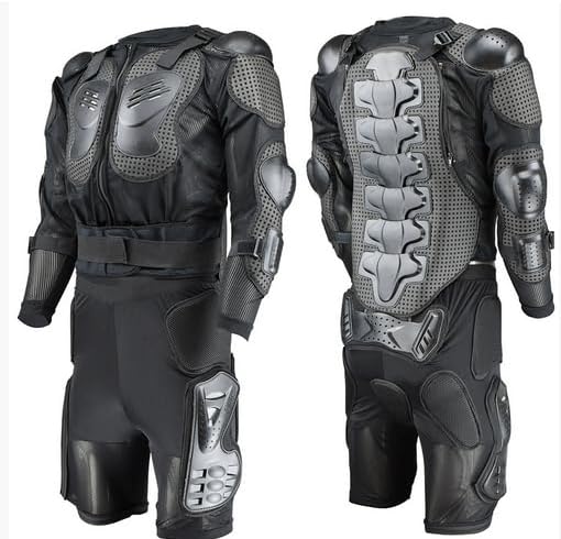 Motorcycle Protective Gear Set, Full Body Armor Jacket and Shorts, Off-Road Racing Safety Equipment, Black