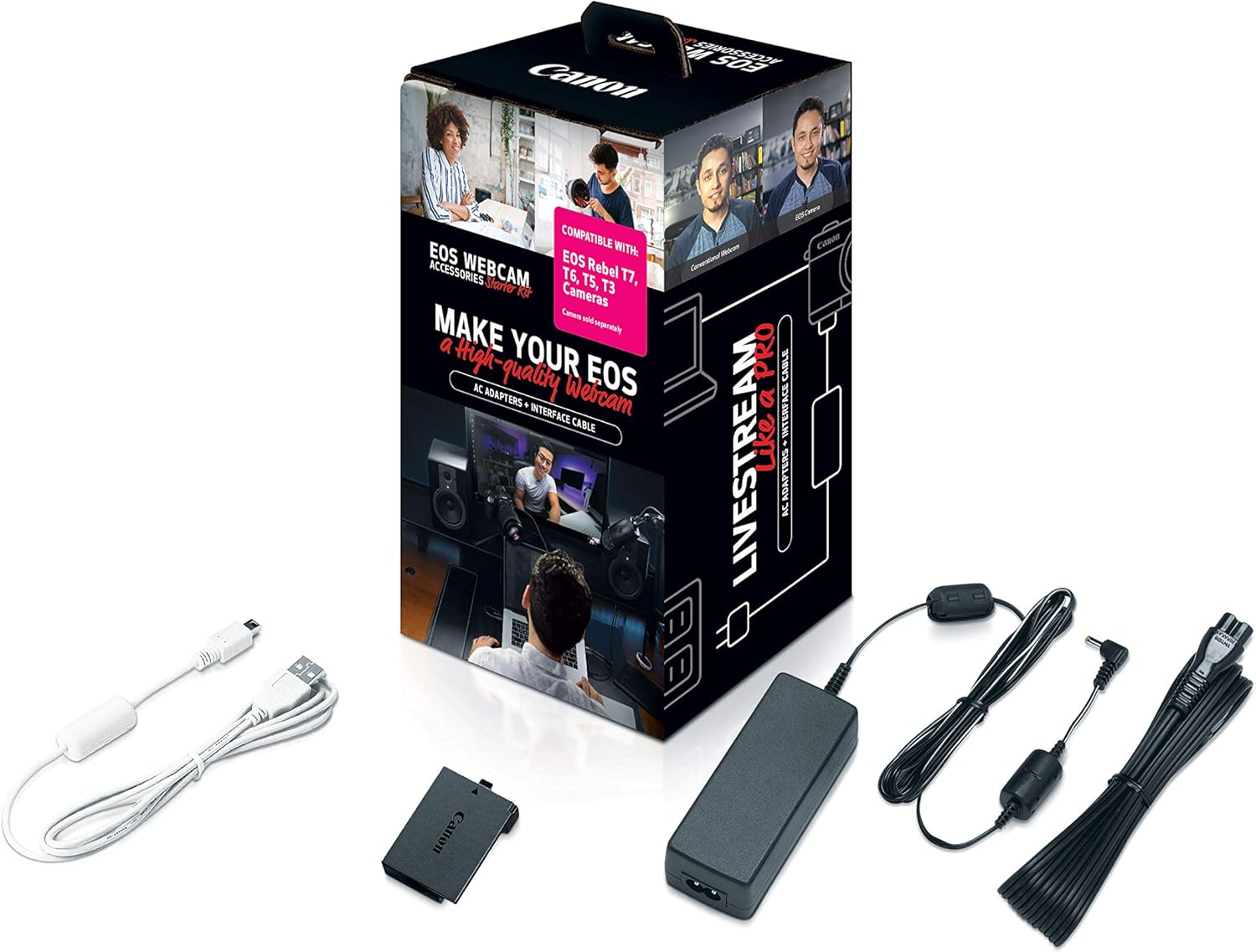 Canon EOS Webcam Accessories Starter Kit (for Select EOS Rebel Cameras), Compatible with Laptop & PC, High-Resolution Streaming, Video Conferencing, & Content Creation, Compact Power Adapter CA-PS700