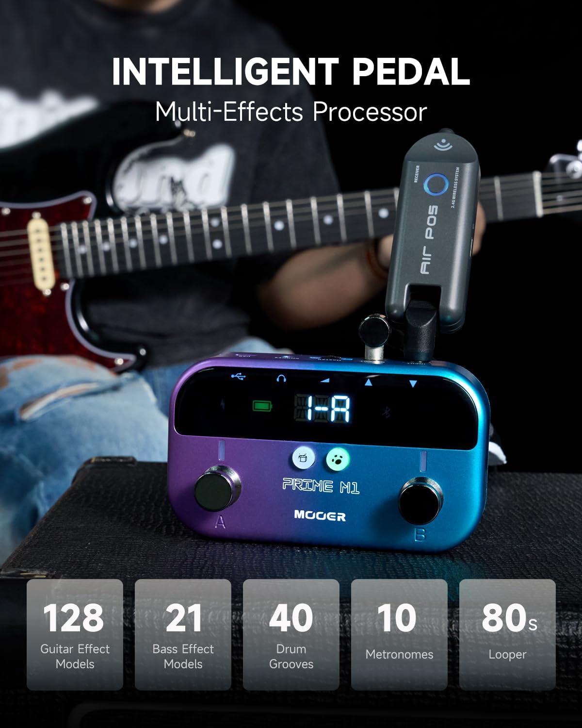MOOER Prime MaxMini M1 Intelligent Multi Effects Pedal Bass Guitar Processor Air P05 Guitar Wireless System Plug to Play for Bassist and Guitarist