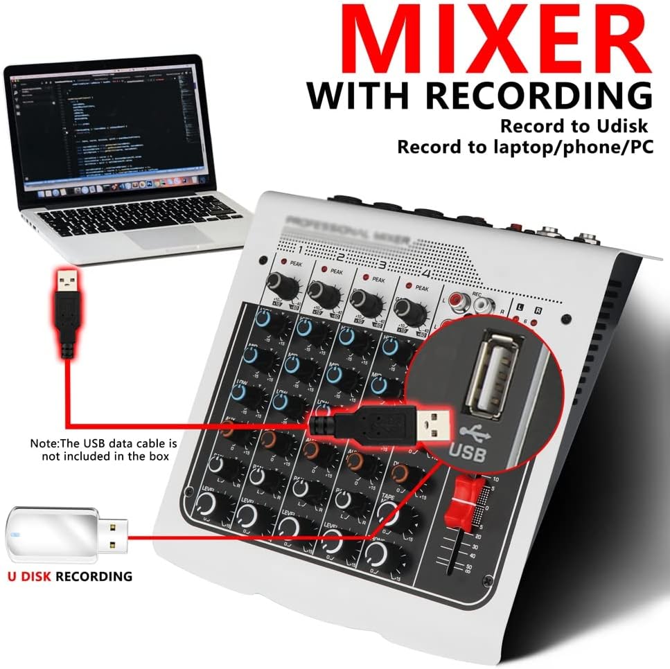 MX-400 Audio Mixer 6 Channel DSP USB Sound Card Interface Console with 48V Phantom Power Recording to PC
