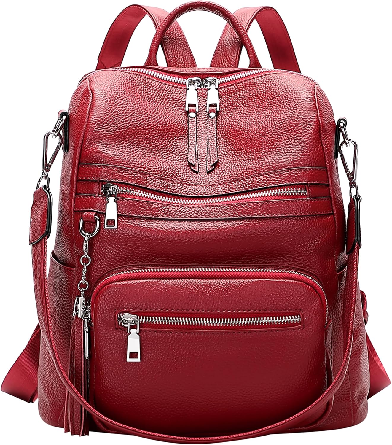 ALTOSY Genuine Leather Backpack Purse for Women Large Shoulder Bag With Laptop Compartment Multiple Pockets(S106 Red)
