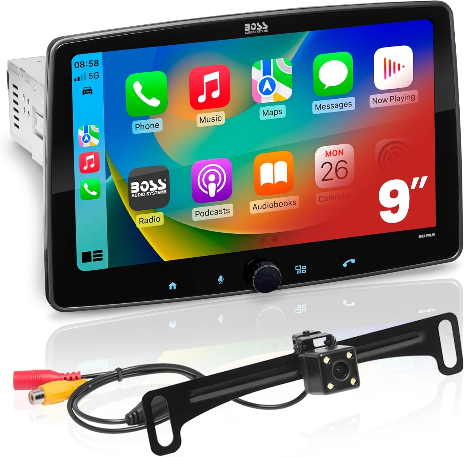 BOSS Audio Systems 9 Inch Single Din Car Stereo with Apple CarPlay, Android Auto + Backup Camera