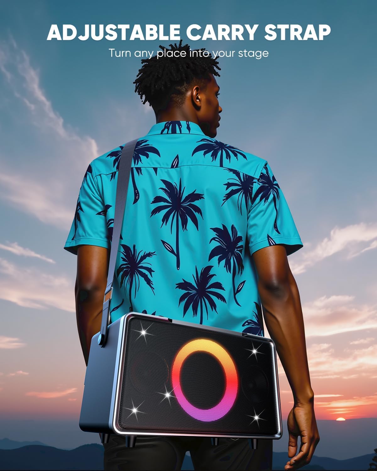 GFEEN Portable Bluetooth Speaker: 100W Peak, Deep Bass, 15H Playtime, Large Party Wireless Speakers, Powerful Loud Sound, Light Show, Fast Charging for Outdoor, Backyard, Home(Silver with 1Mic)