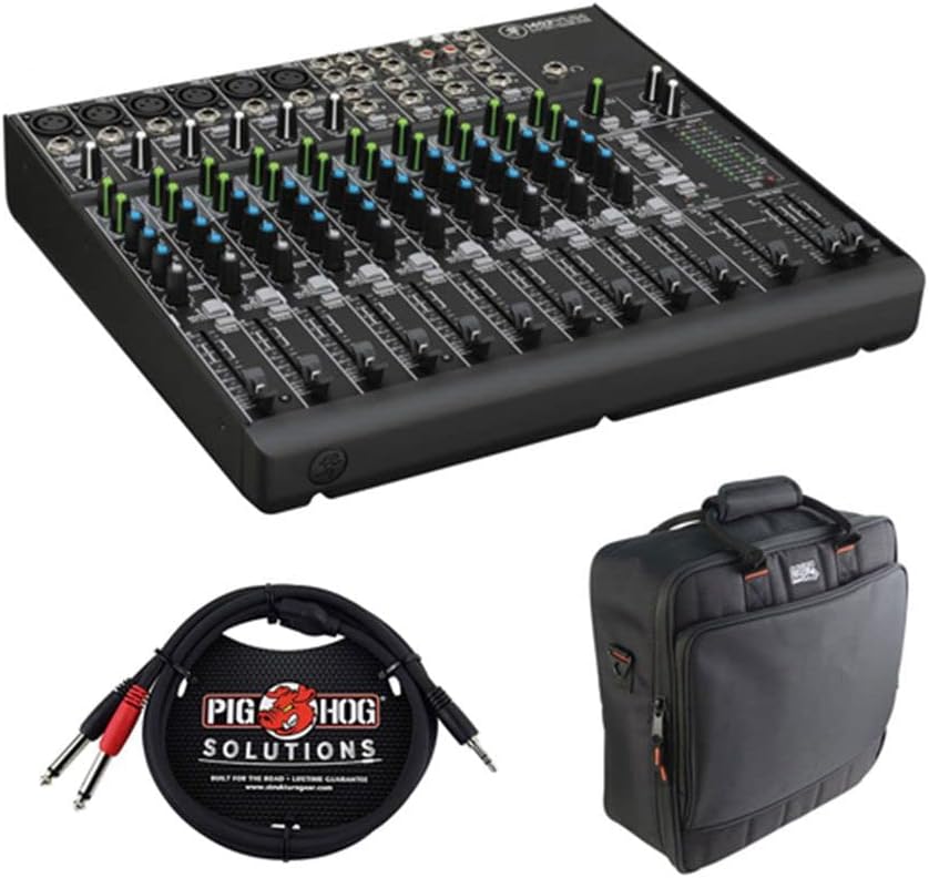 Mackie 1402VLZ4 14-Channel Compact Mixer with G-MIXERBAG-1515 Padded Nylon Mixer/Equipment Bag & PB-S3410 3.5 mm Stereo Breakout Cable, 10 feet Bundle