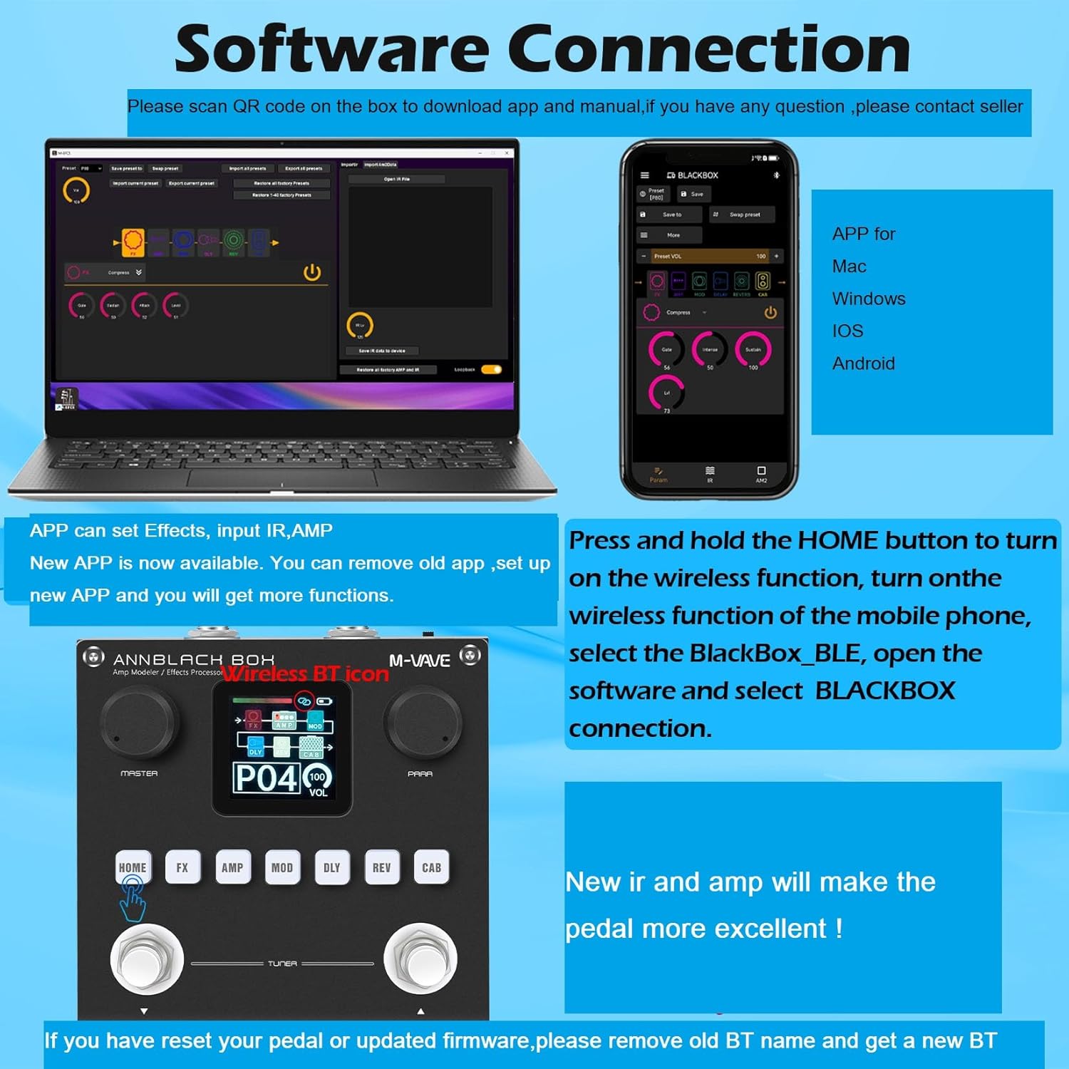 M-VAVE ANN Black Pedal Box Multi Effects Guitar Base Pedal - 80 Editable Presets With APP Create Your Paremeters Build in Battery