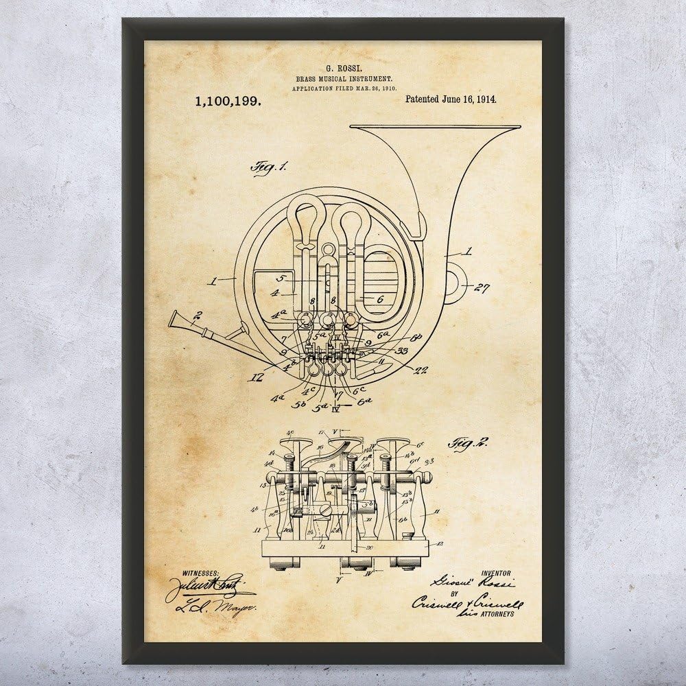 Framed French Horn Print, French Horn Design, Music Teacher Gift, French Horn Decor, Orchestra Art, Classical Music Art Vintage Paper (8x10)