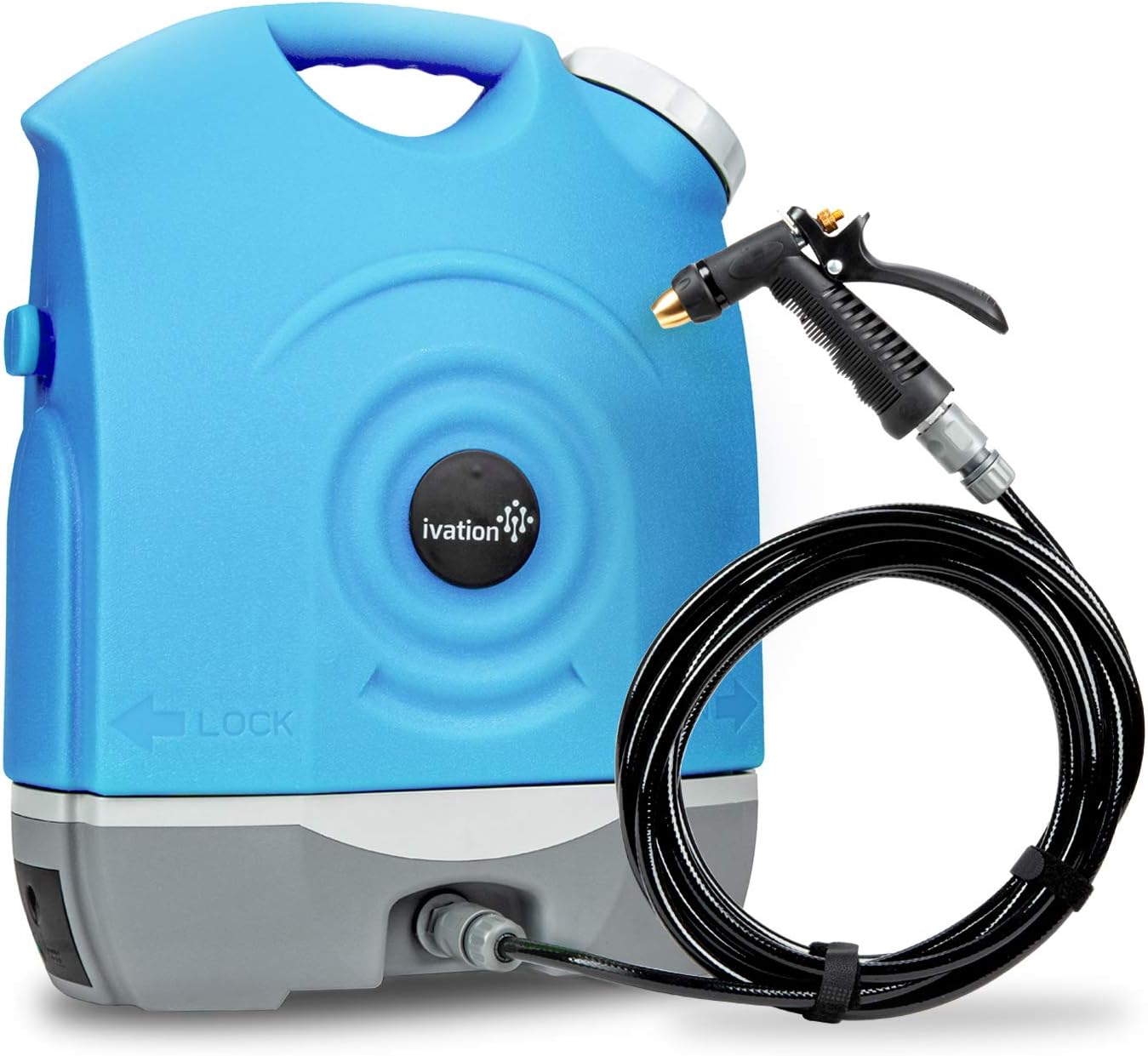 Ivation Multipurpose Portable Spray Washer w/Water Tank – Built in Rechargeable 2200 mAh Lithium Battery and 12v Car Plug - Metal Trigger Guns, Shower & Brush Heads and Flexible Hose