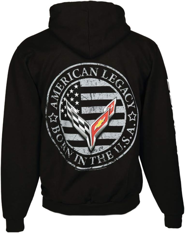 SR1 Performance C8 Corvette Born in The USA American Legacy Zip Up Flag Hoodie Jacket - Licensed Chevrolet Mens Pullover