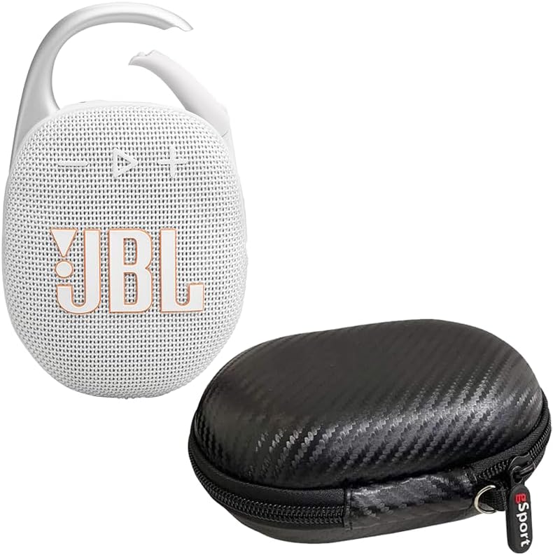 JBL Clip 5 Ultra Portable Bluetooth Speaker Bundle with gSport Case (White)