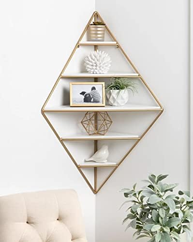 Wall Mounted Floating Shelves Metal Multi-Layer Geometric Wall Mount Wall Shelf Minimalist Corner Storage Rack Ideal for Kitchen Office Bathroom (Color : White)