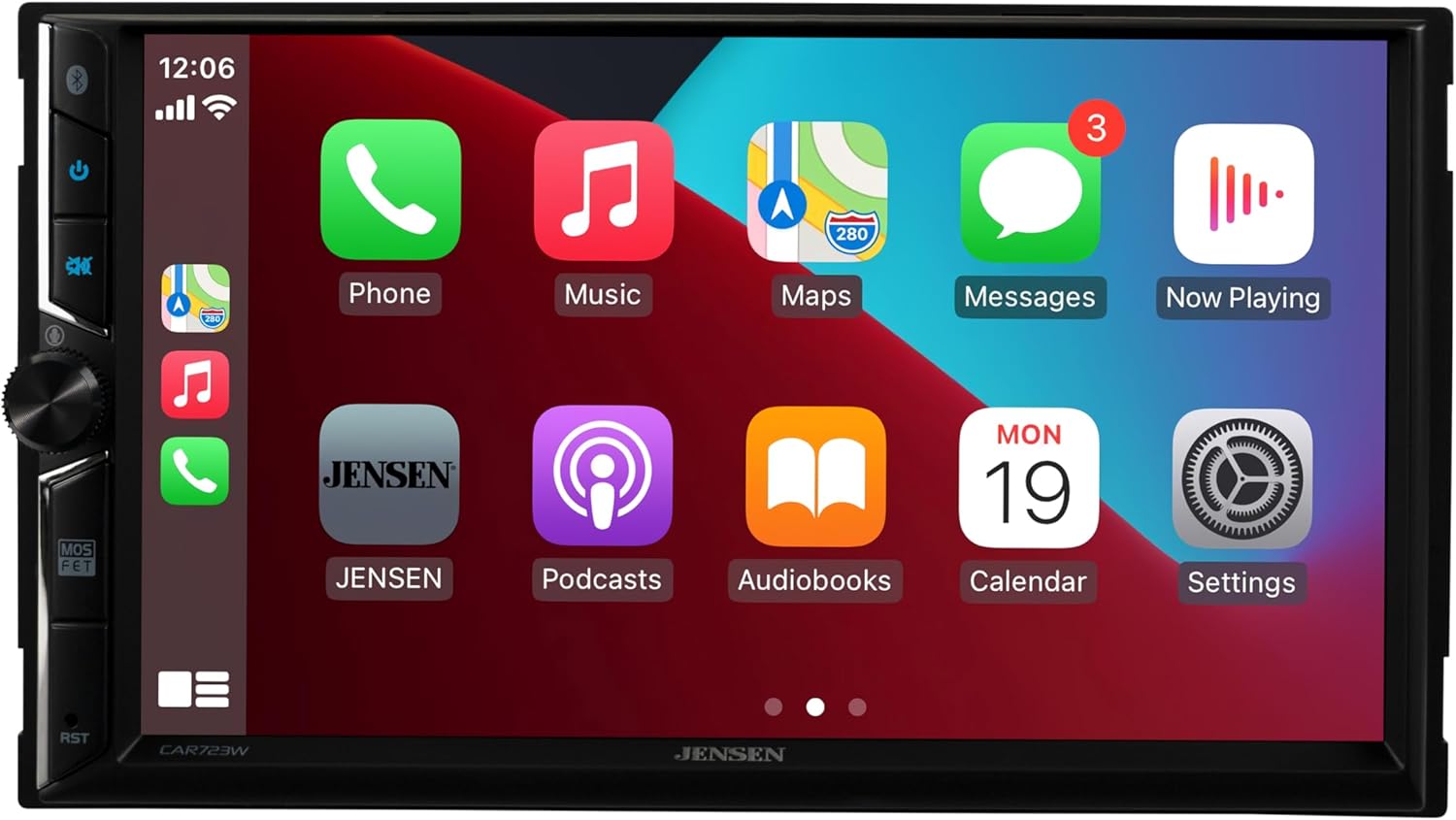 Jensen CAR723W 7-inch Certified Apple CarPlay Android Auto Wired or Wireless | Double DIN Touchscreen Car Stereo Radio | Bluetooth | Backup Camera Input | USB Playback & Charge